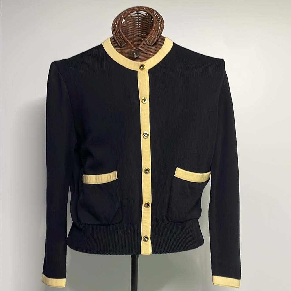St. John Sport by Marie Gray Black Blazer with Yellow Contrast Trim